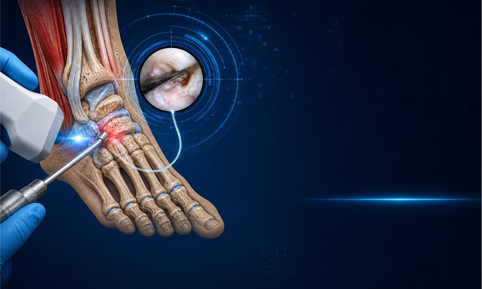 Cirurgia de pé e tornozelo com treinamento médico, anatomia aplicada e tecnologia ortopédica