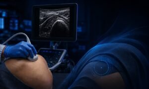 Ultrassom no quadril durante avaliação musculoesquelética guiada